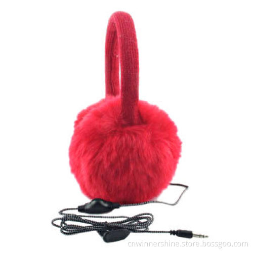 Ear muff audio headphone with faux fur plush over head audio headphone winter warm outer acrylic lin